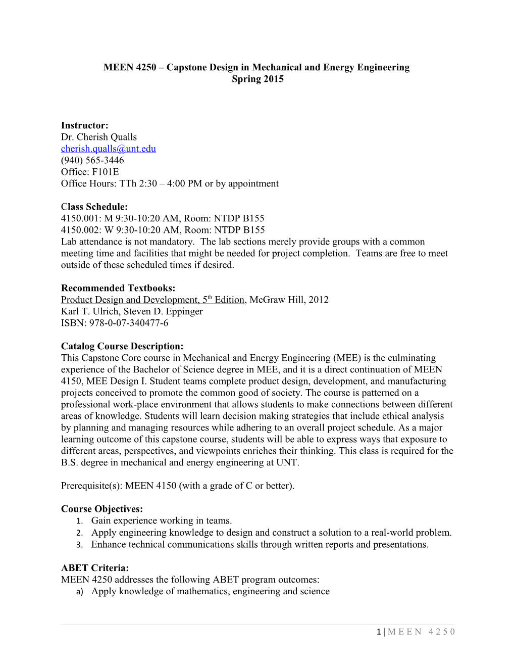 MEEN 4250 Capstone Design in Mechanical and Energy Engineering