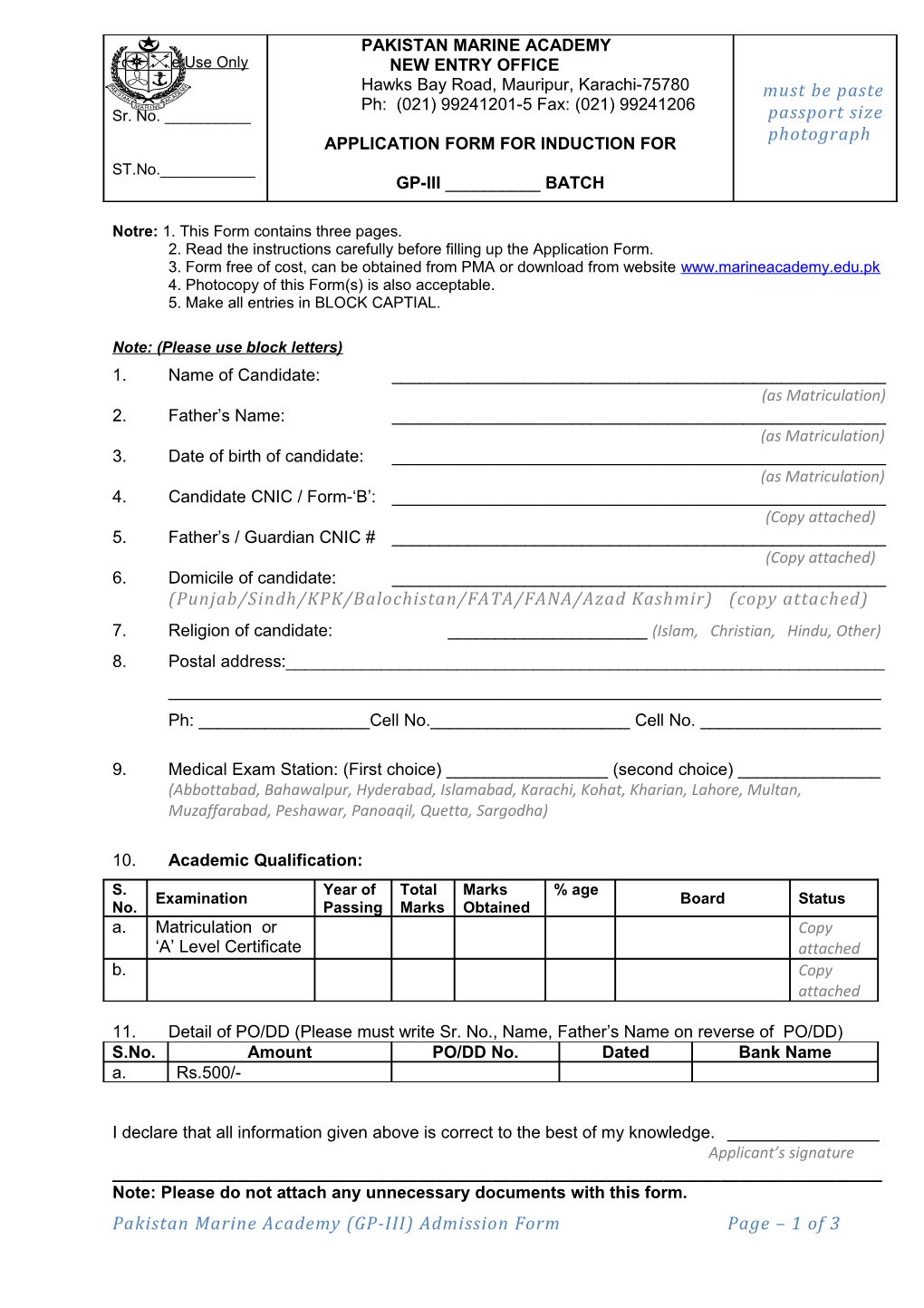 Notre: 1. This Form Contains Three Pages