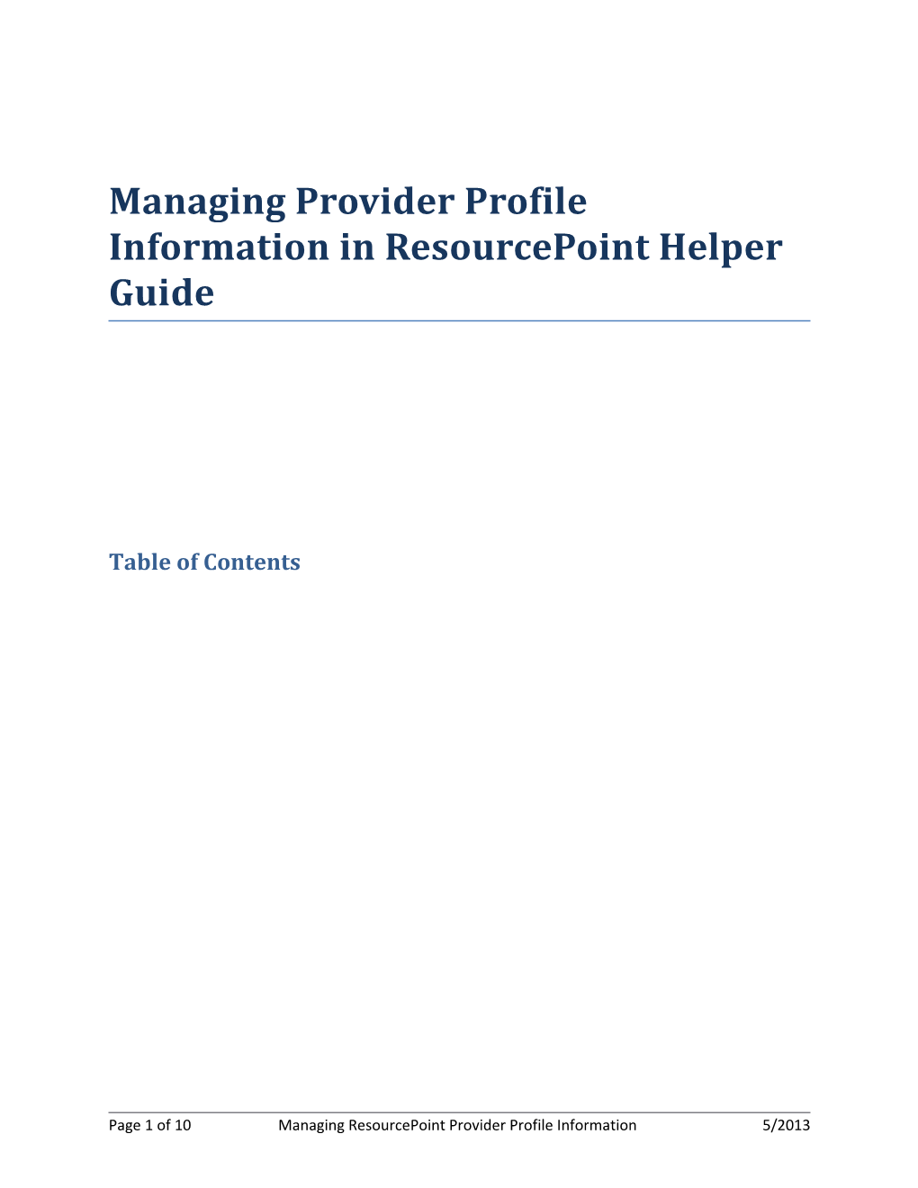 Managing Provider Profile Information in Resourcepoint Helper Guide