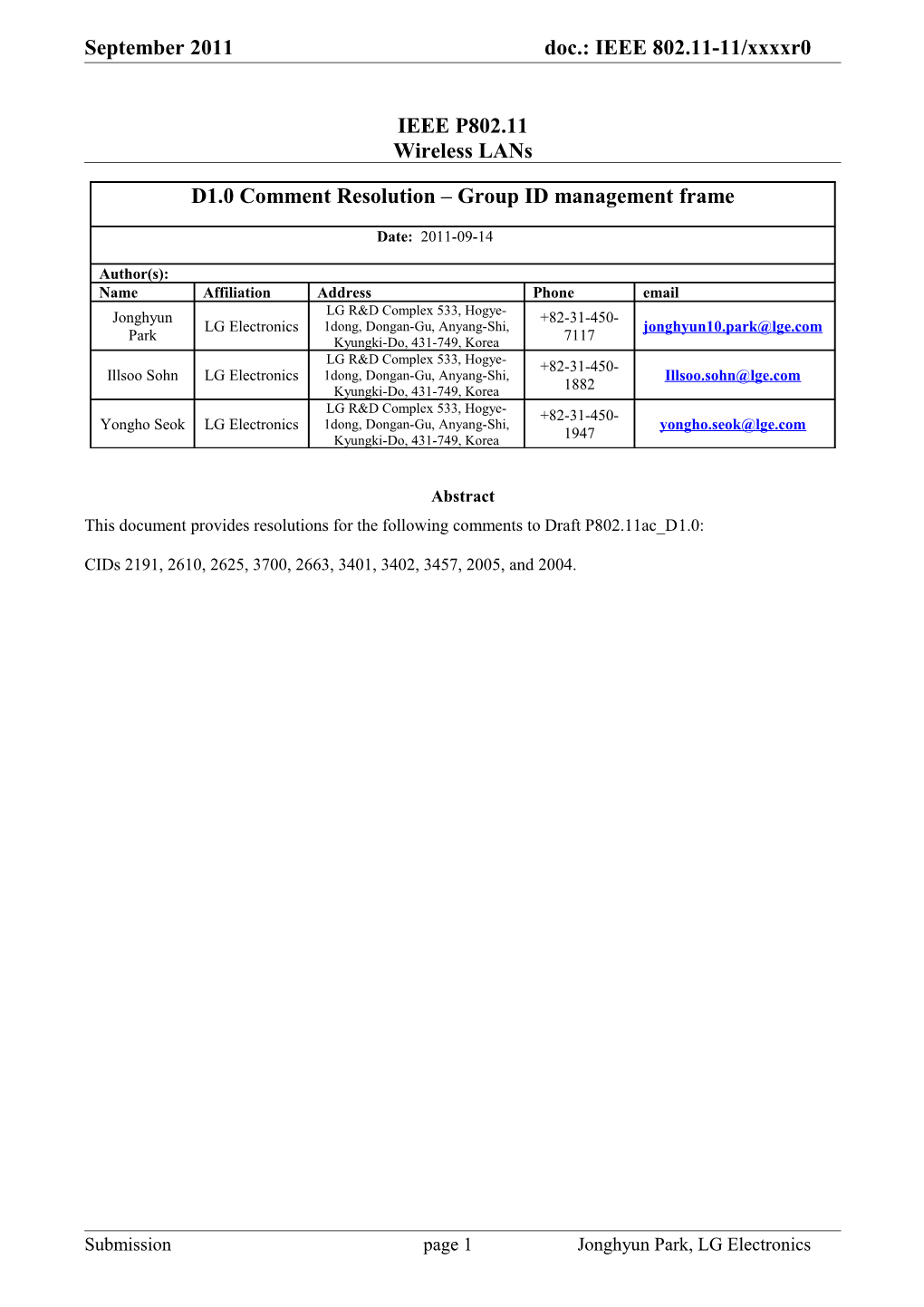 This Document Provides Resolutions for the Following Comments to Draft P802.11Ac D1.0