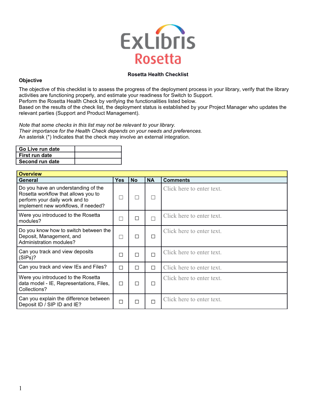 Rosetta Healthchecklist
