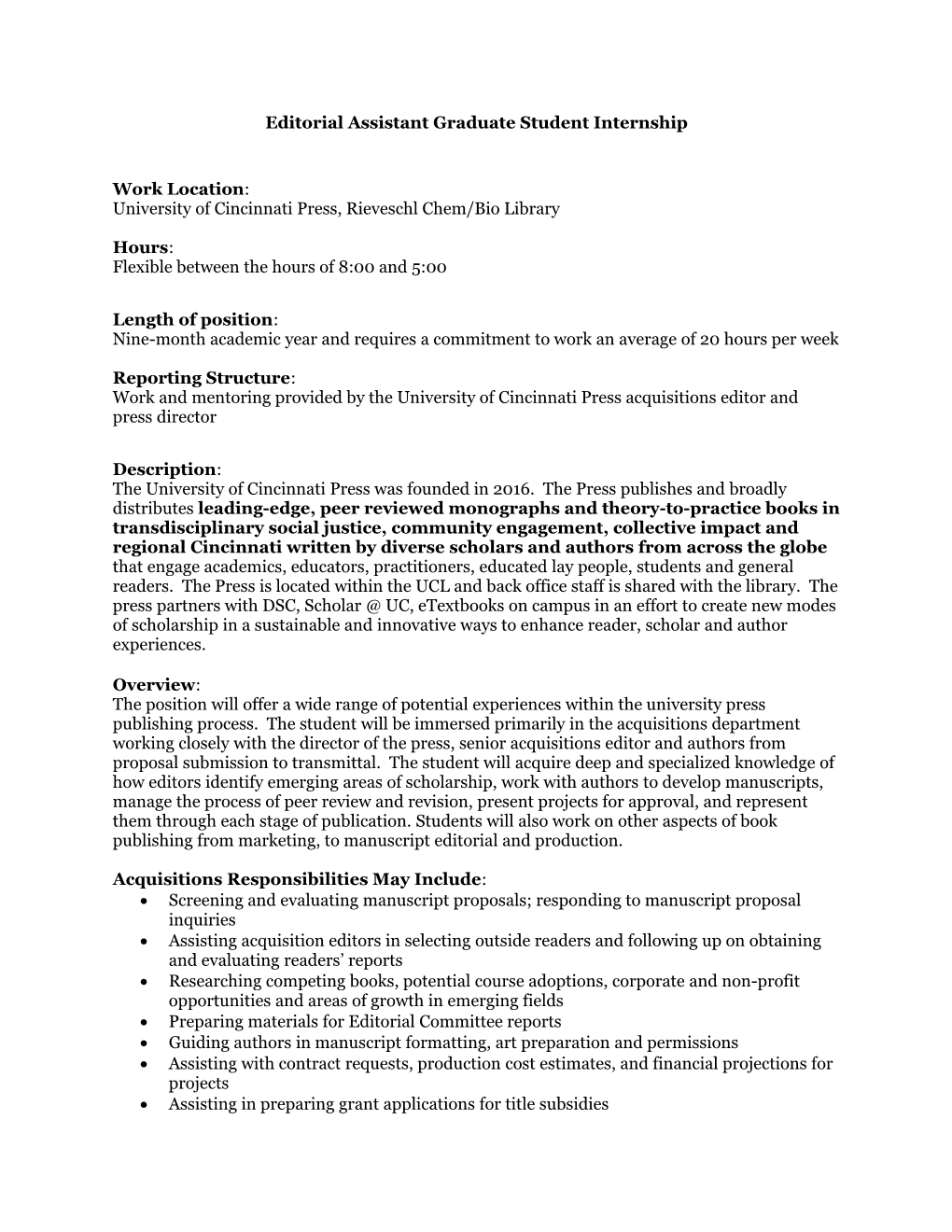 Editorial Assistant Graduate Student Internship