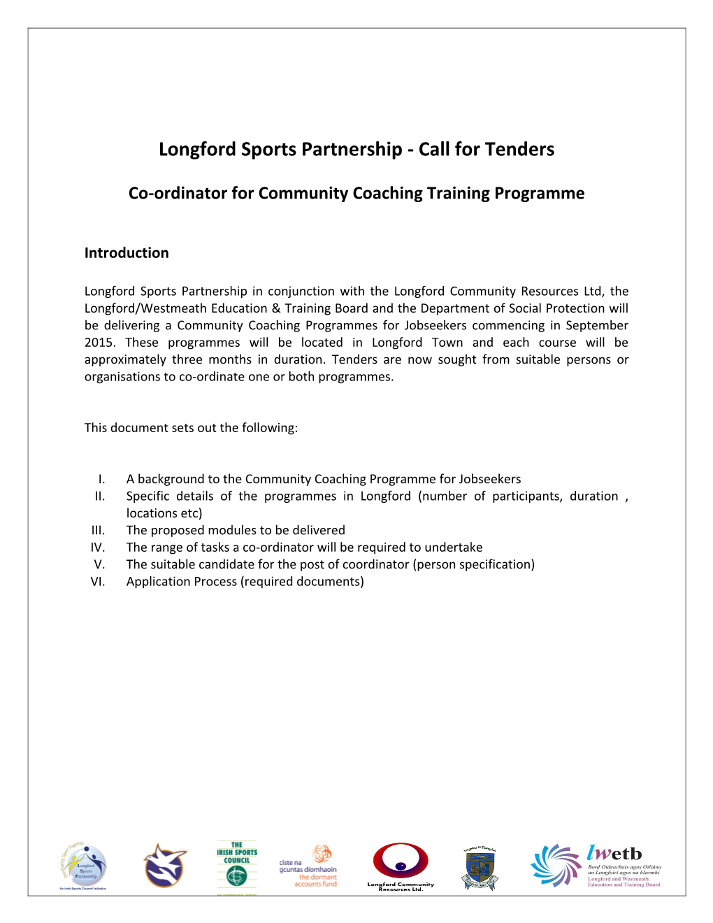 Longford Sports Partnership - Call for Tenders