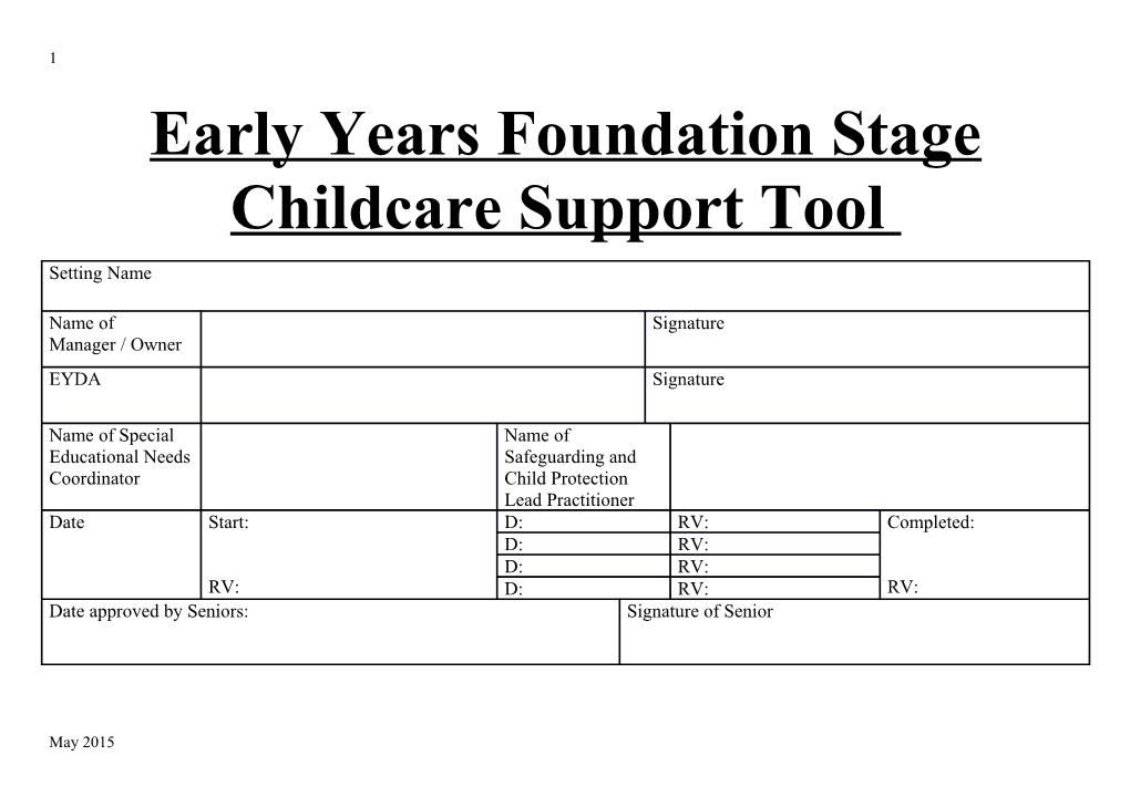 Early Years Foundation Stage Childcare Support Tool