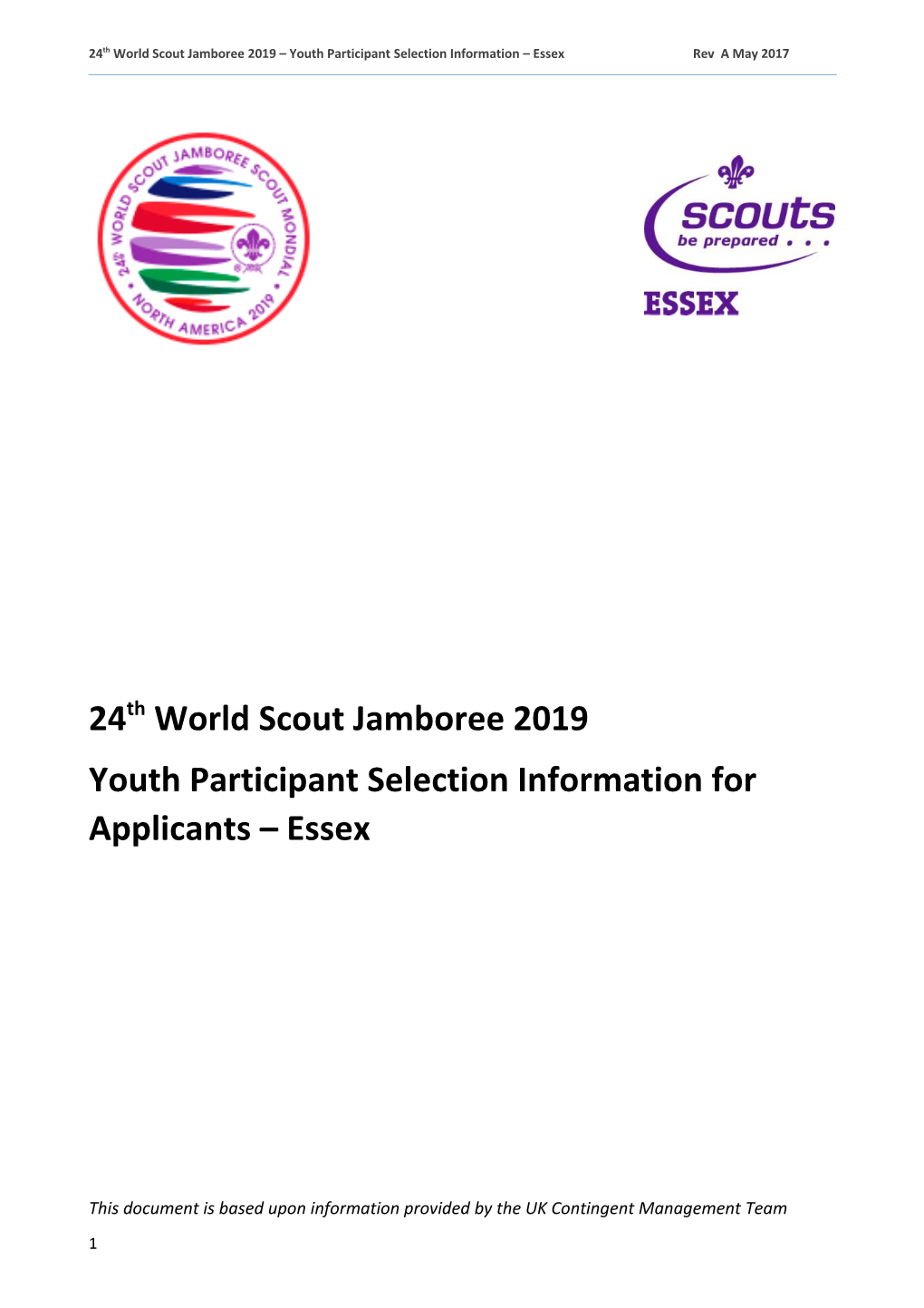 24Th World Scout Jamboree 2019 Youth Participant Selection Information Essexrev Amay 2017