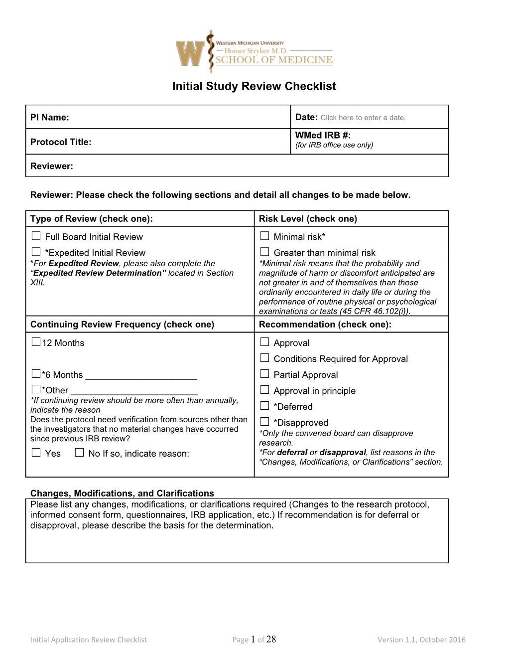 Initial Study Review Checklist