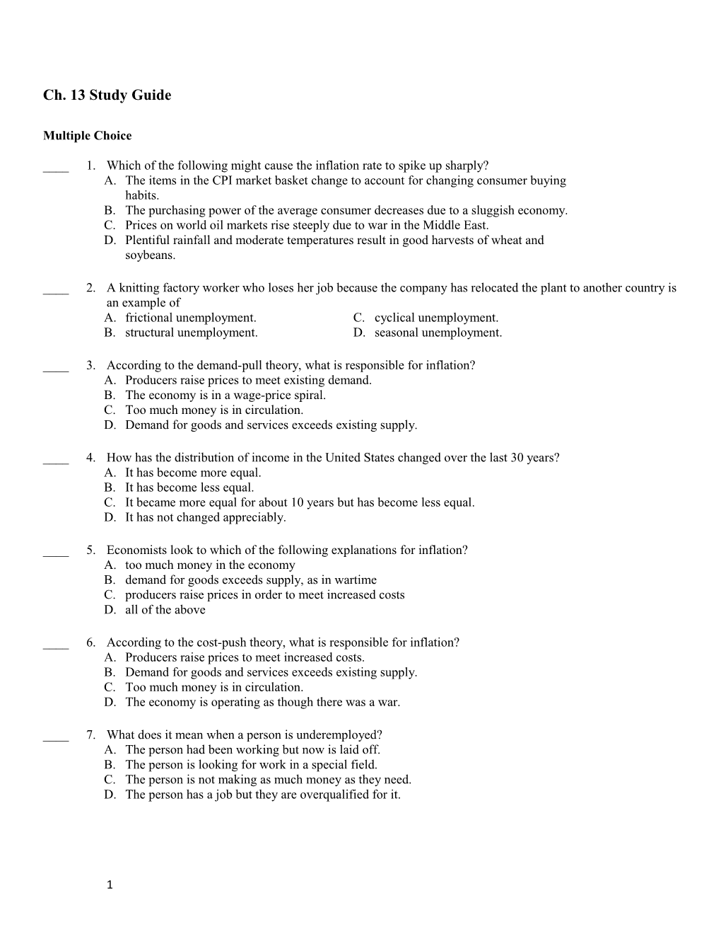 Ch. 13 Study Guide