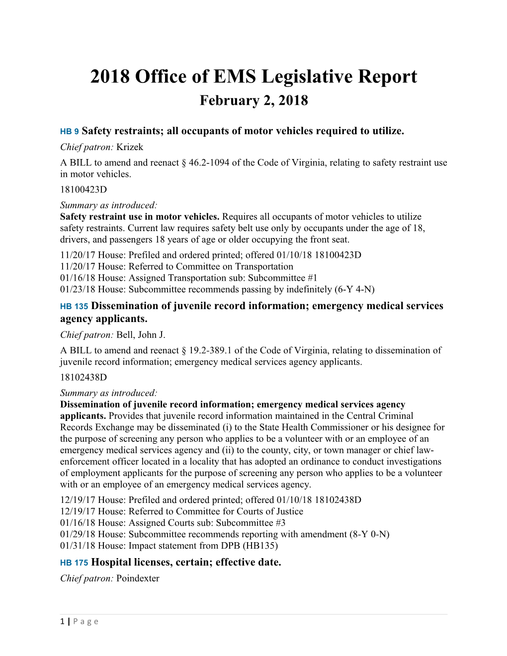 2018 Office of EMS Legislative Report