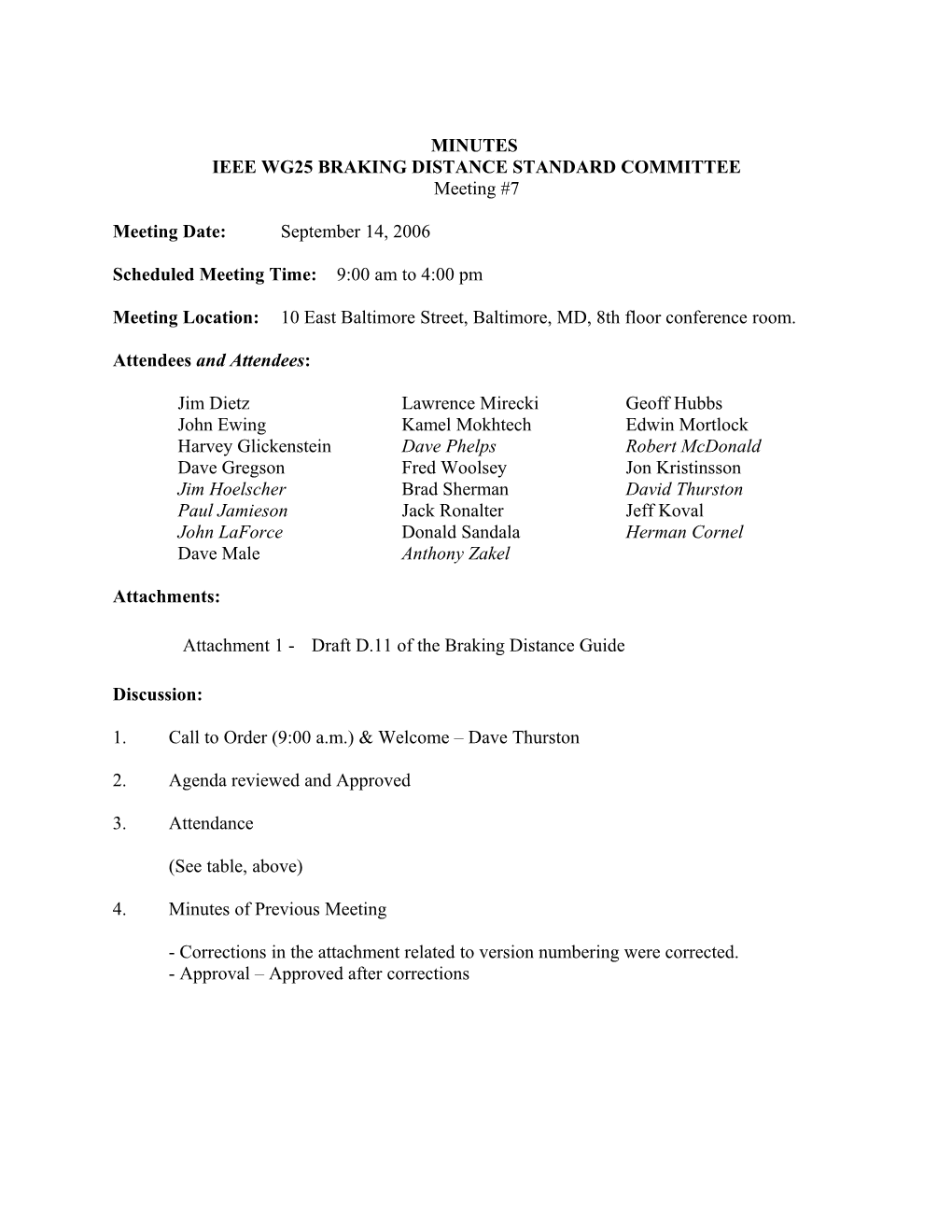 Minutes of Committee Meeting
