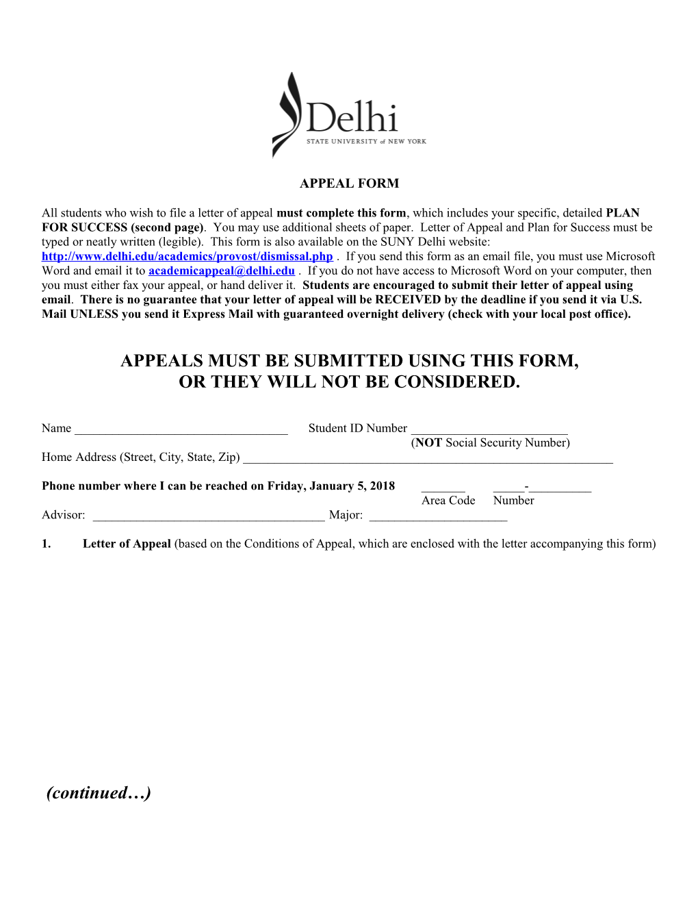 Appeals Must Be Submitted Using This Form