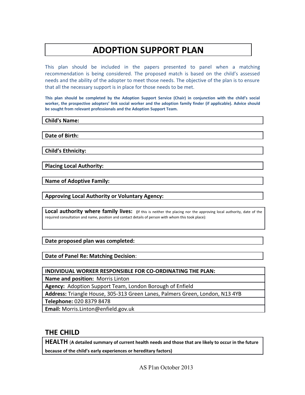 Adoption Support Plan