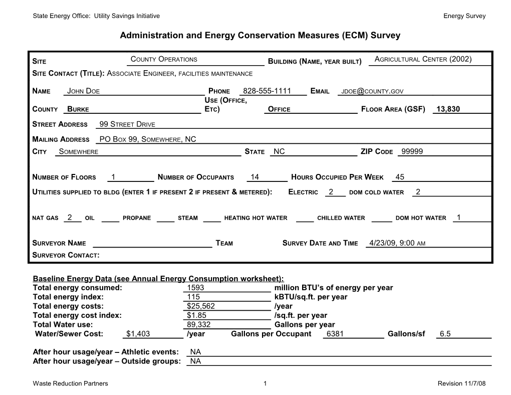 State Energy Office: Utility Savings Initiativeenergy Survey