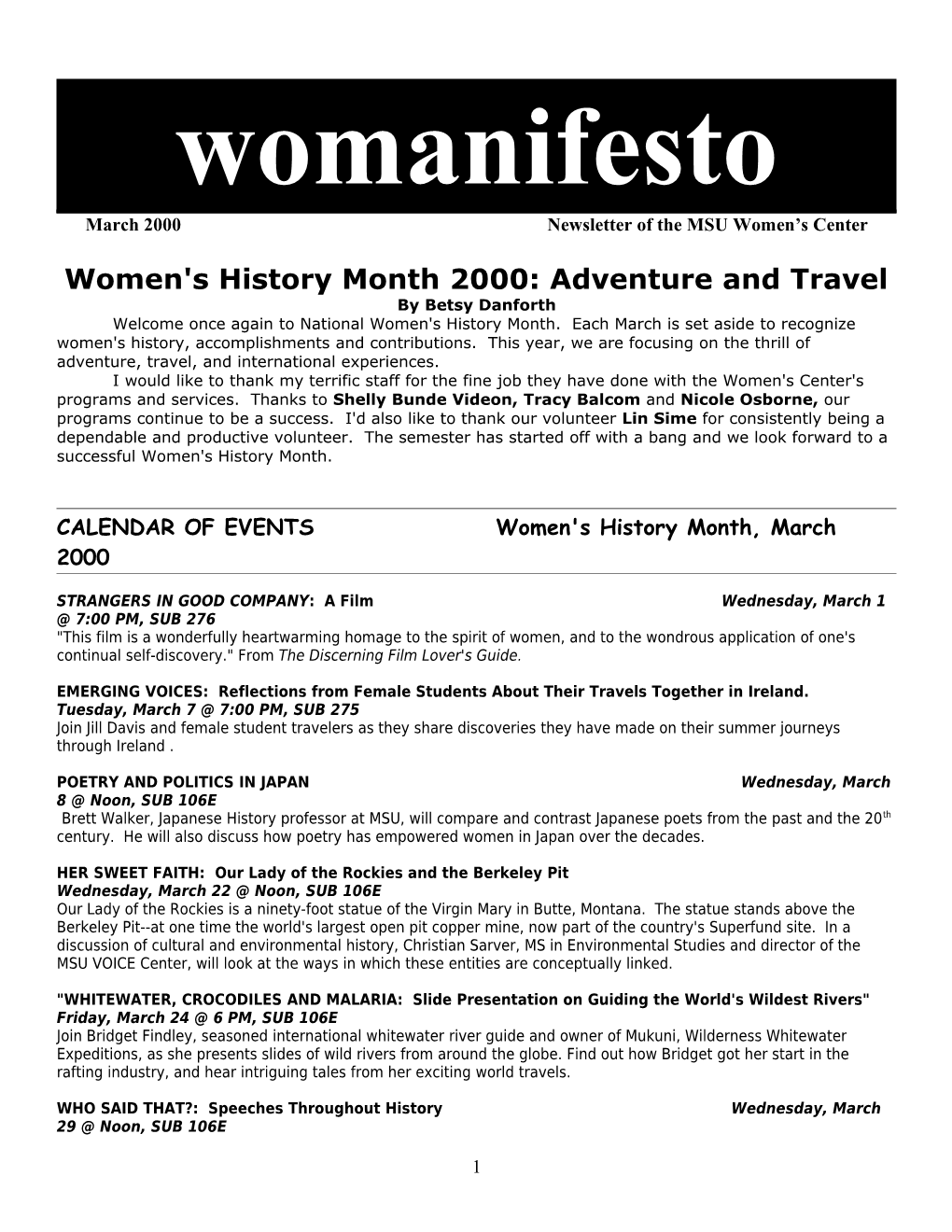 Women's History Month 2000: Adventure and Travel