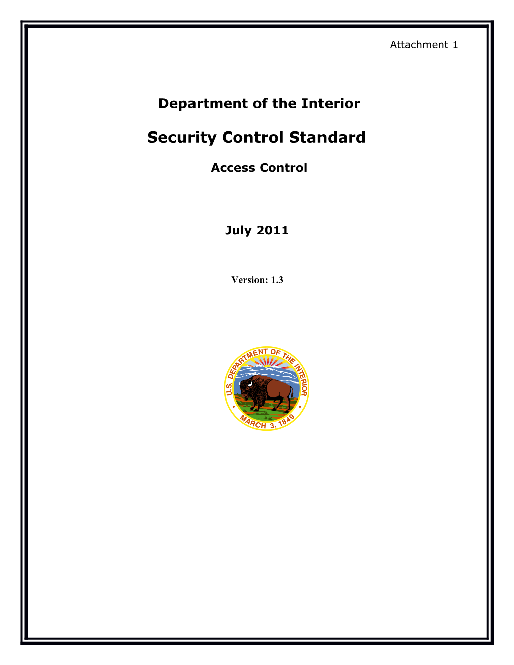 Department of the Interior Security Control Standard Access Control