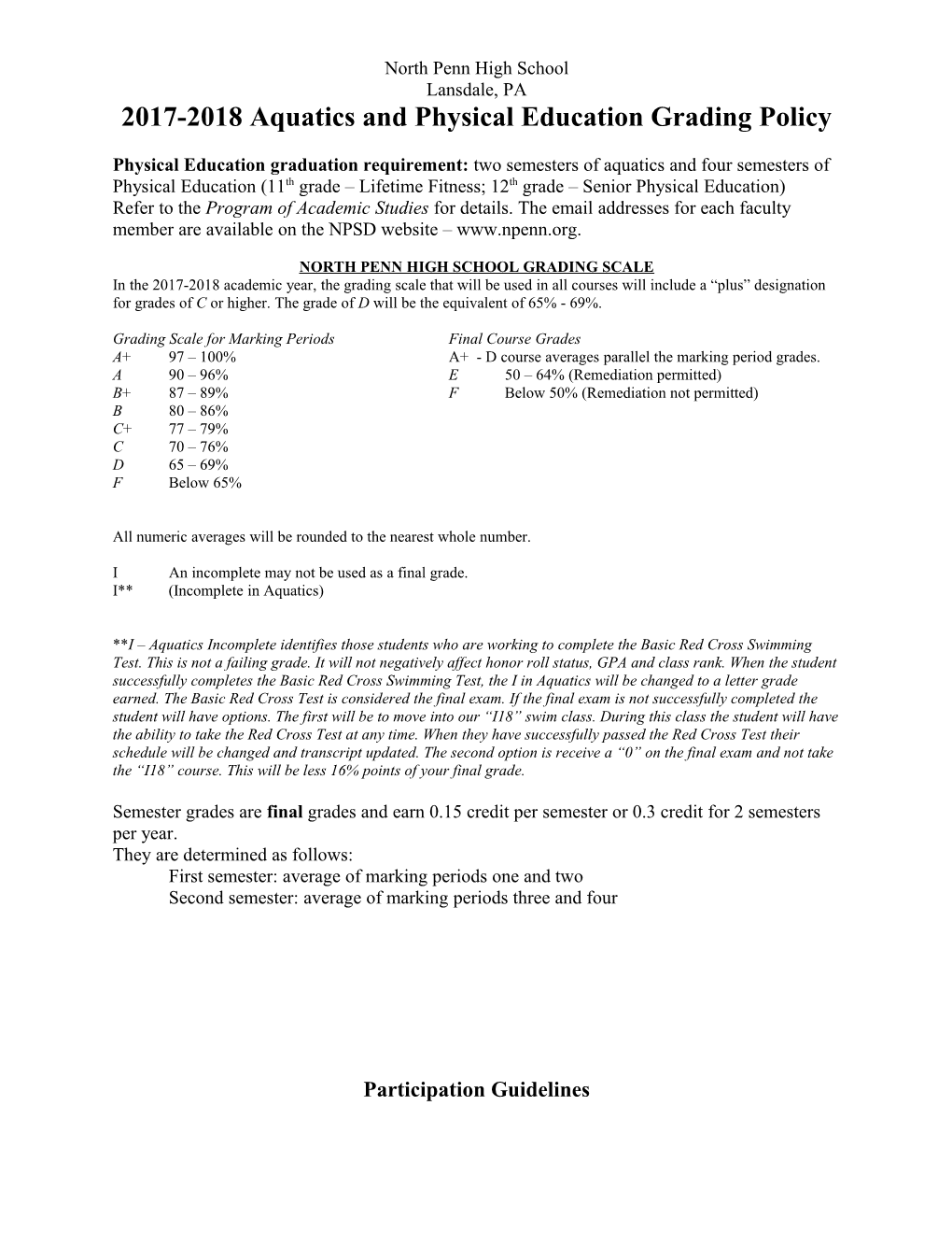 2017-2018 Aquatics and Physical Education Grading Policy