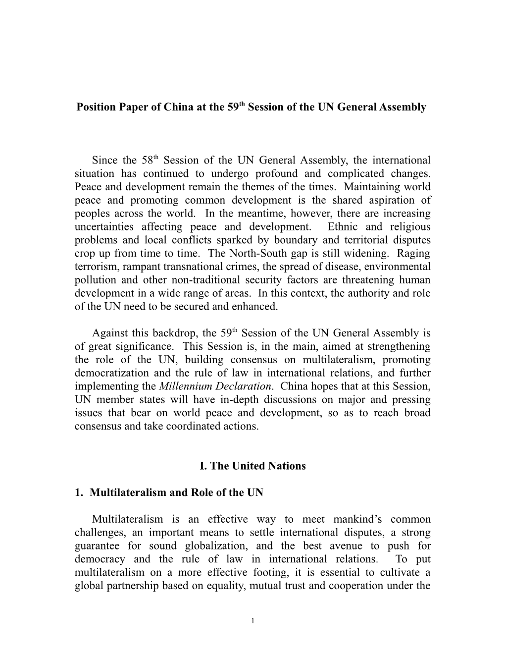 Fifth on Non-Proliferation, Arms Control and Disarmament