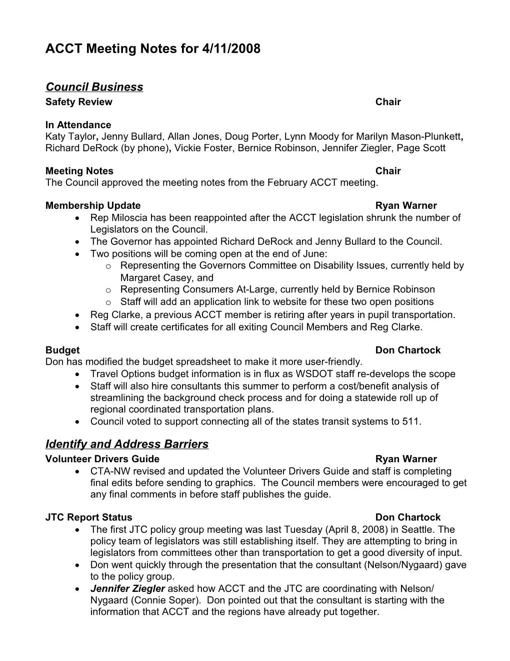 ACCT Minutes for 4/11/2009