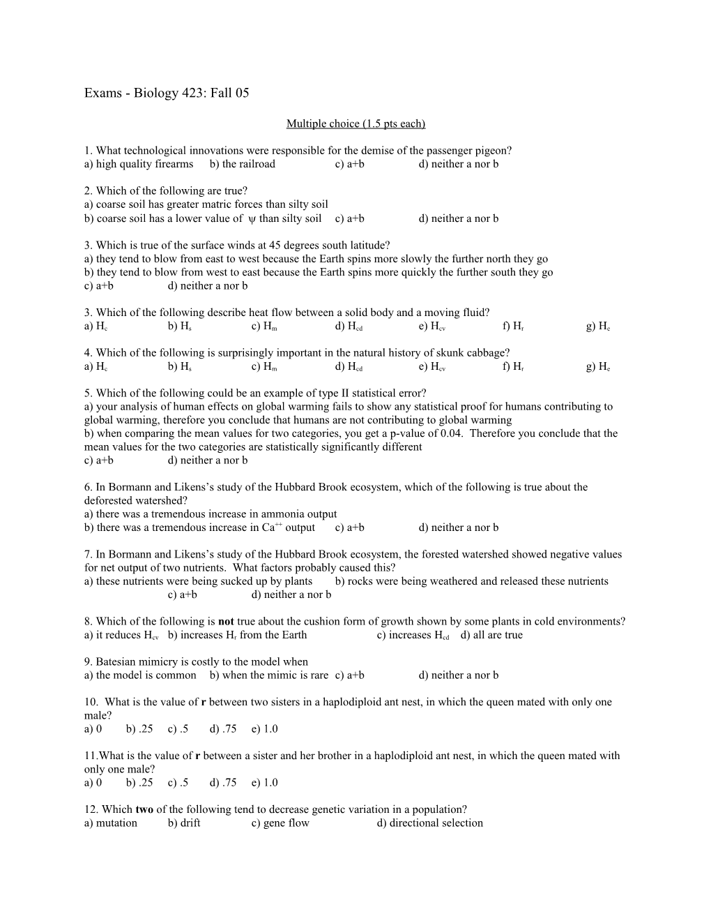 Exams - Biology 423: Fall 05