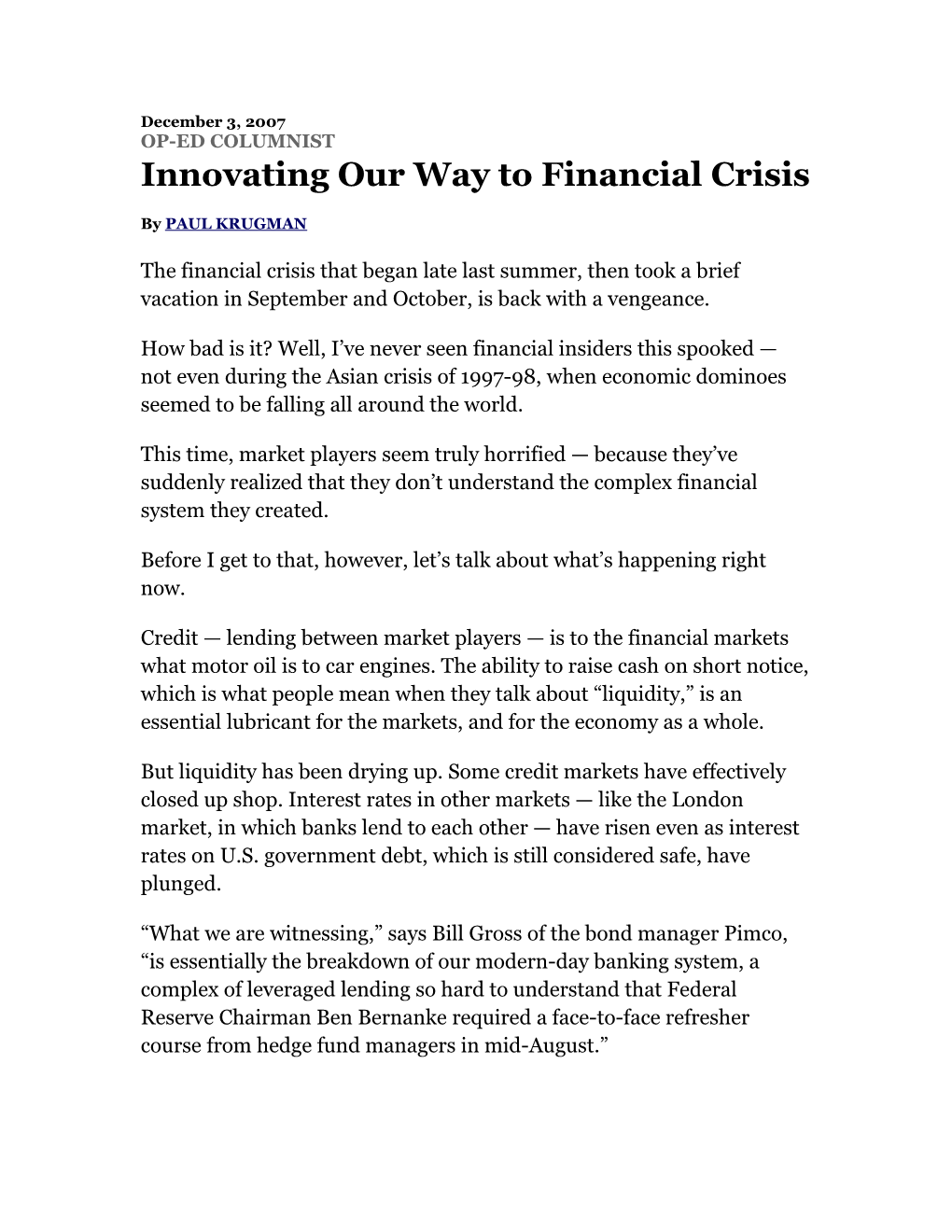 Innovating Our Way to Financial Crisis