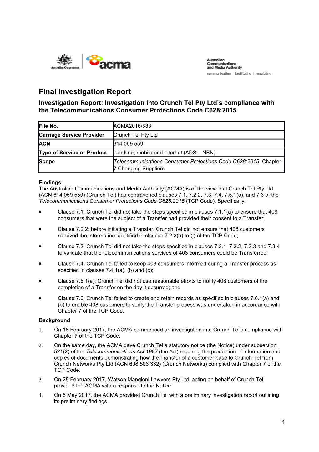 Final Investigation Report