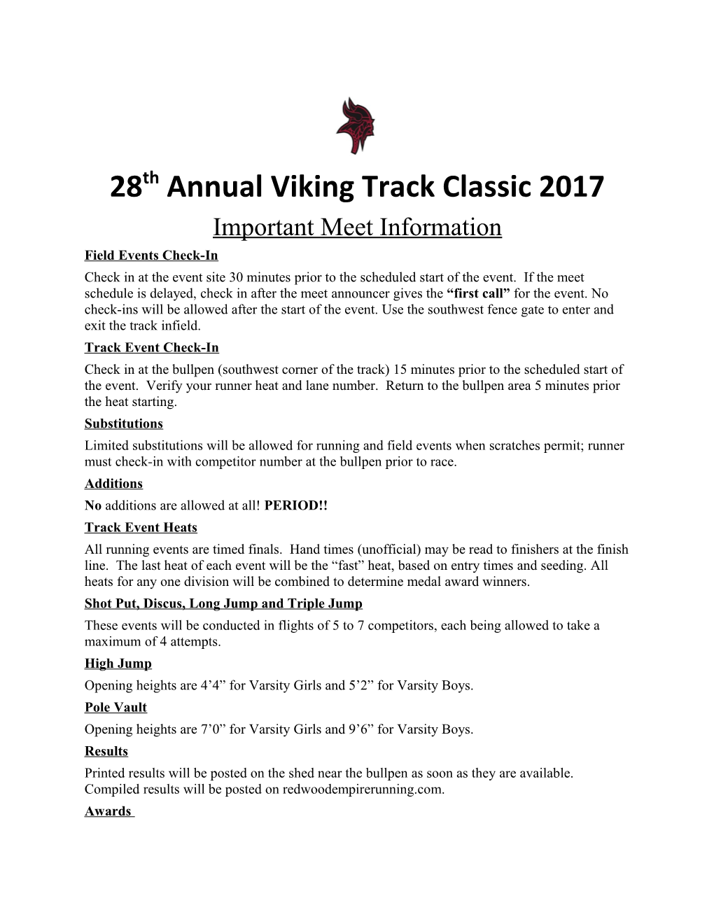 28Th Annual Viking Track Classic 2017
