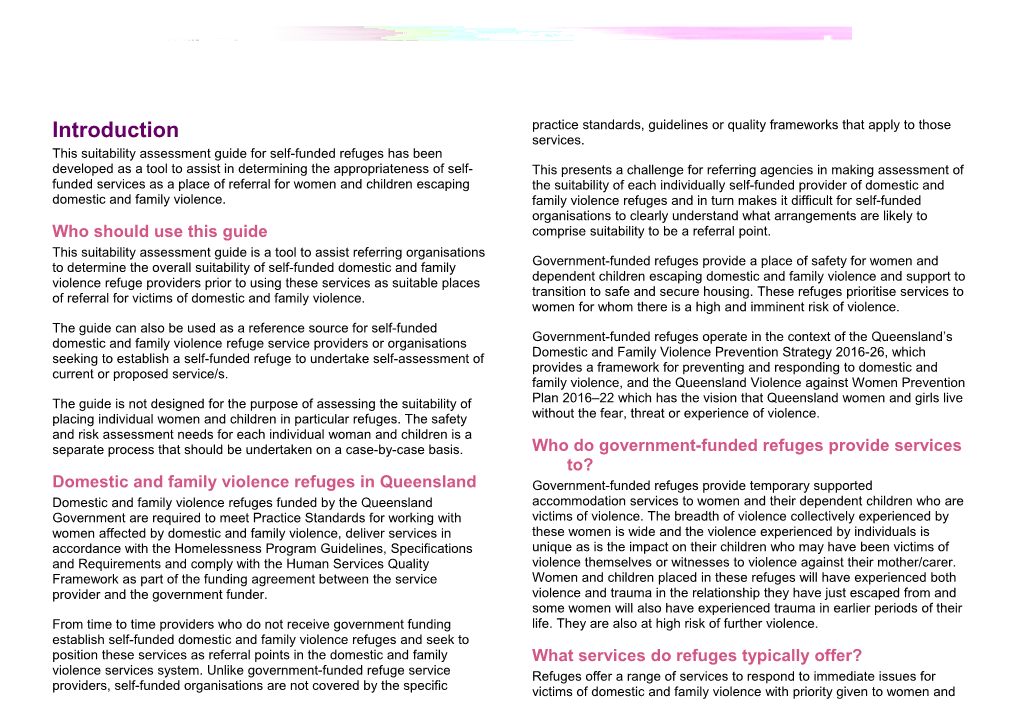 DFV Self-Funded Refuges - Suitability Assessment Guide