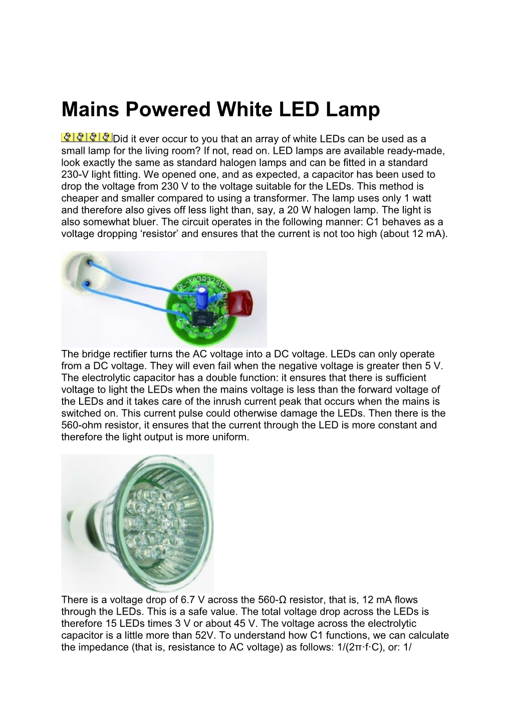 Mains Powered White LED Lamp