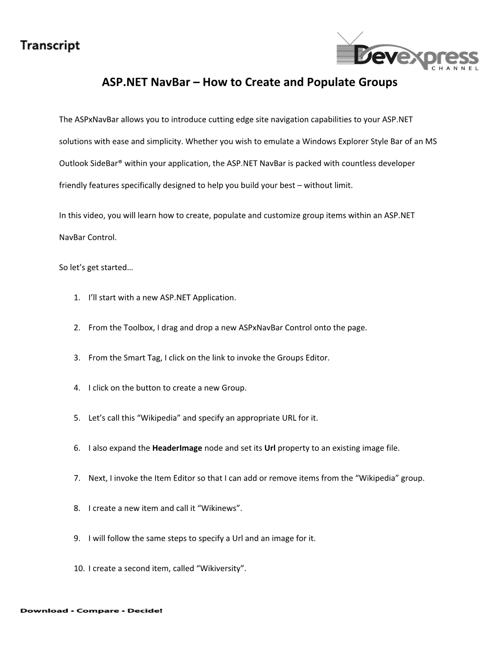 ASP.NET Navbar How to Create and Populate Groups