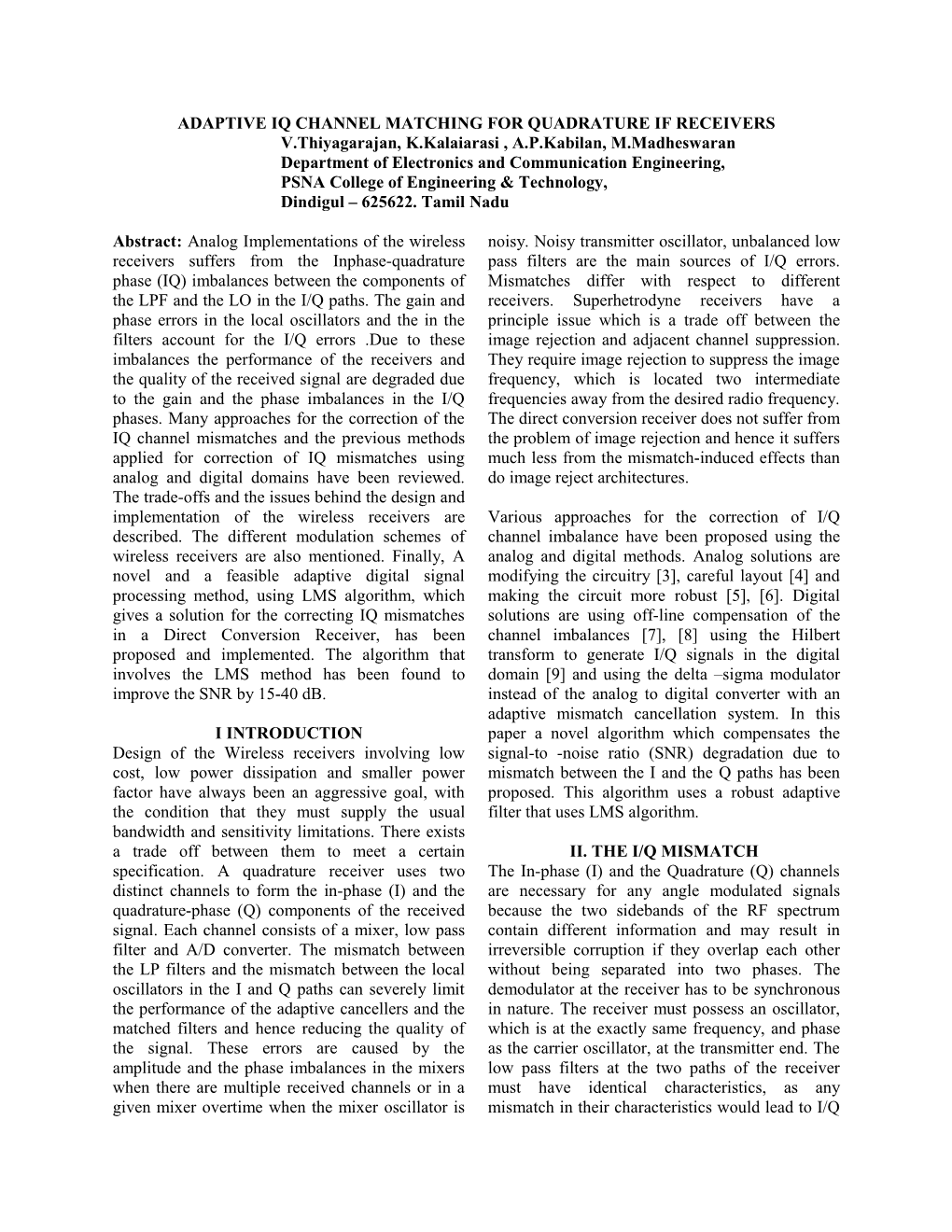 Adaptive Iq Mismatch Cancellation for Quadrature If Receivers