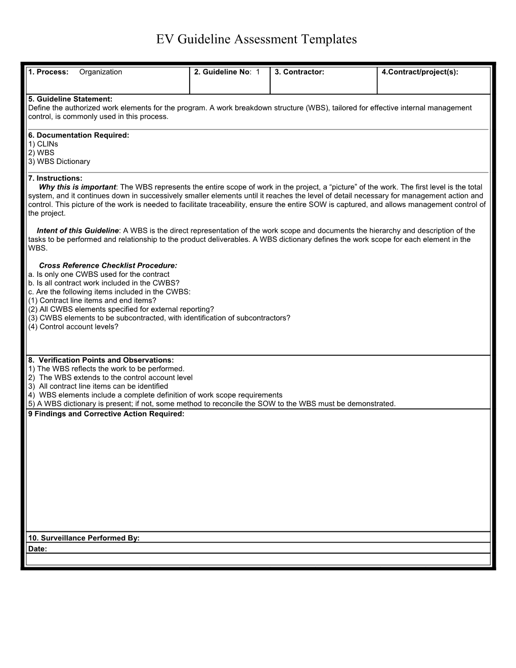 EV Guideline Assessment Templates