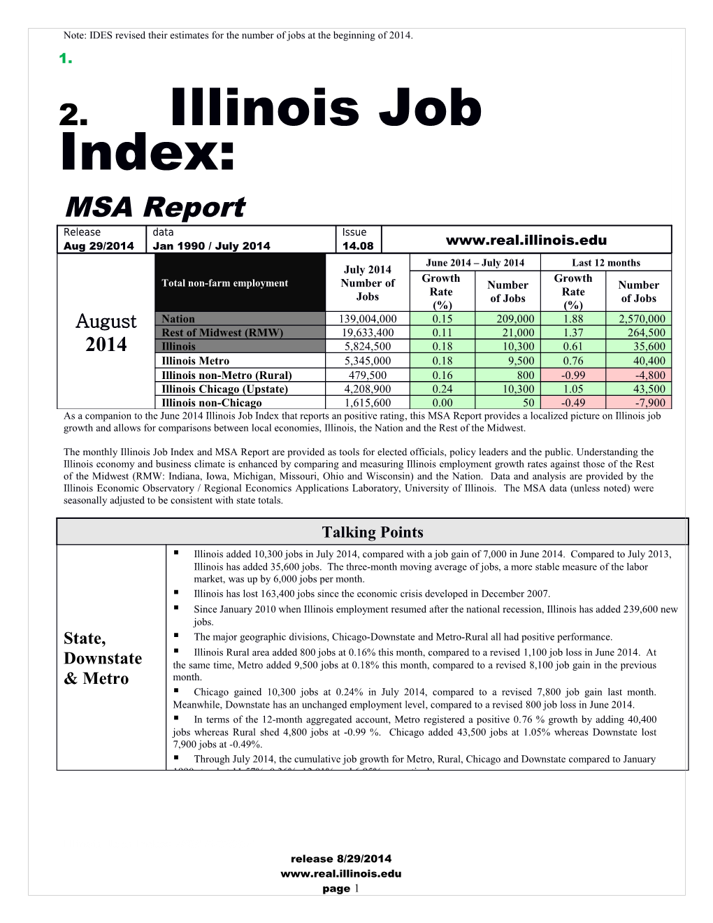 Note: IDES Revised Their Estimates for the Number of Jobs at the Beginning of 2014
