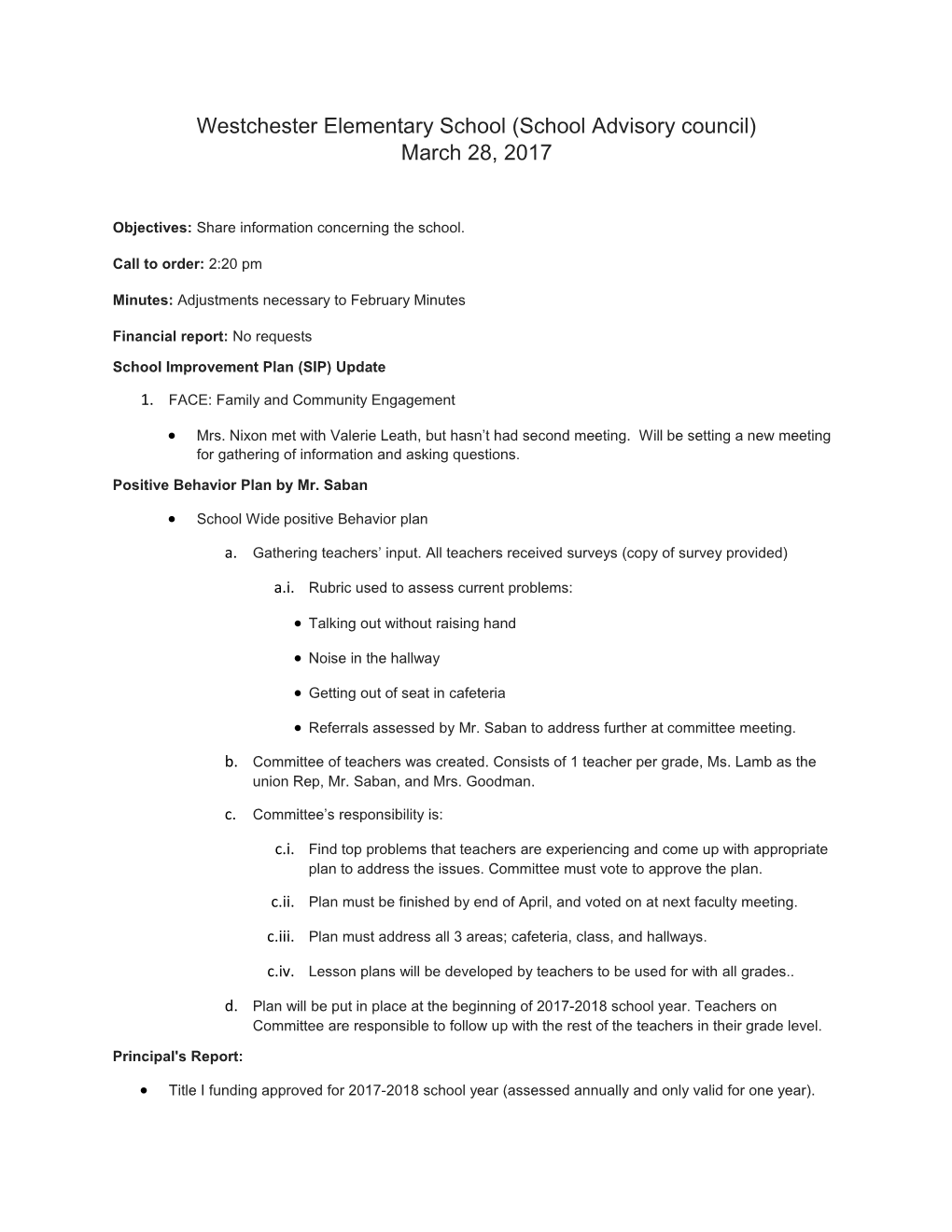 School Improvement Plan (SIP) Update