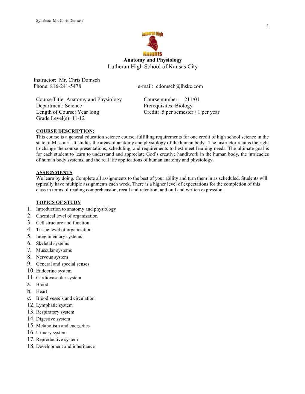 Syllabus-Anatomy Fall 2014