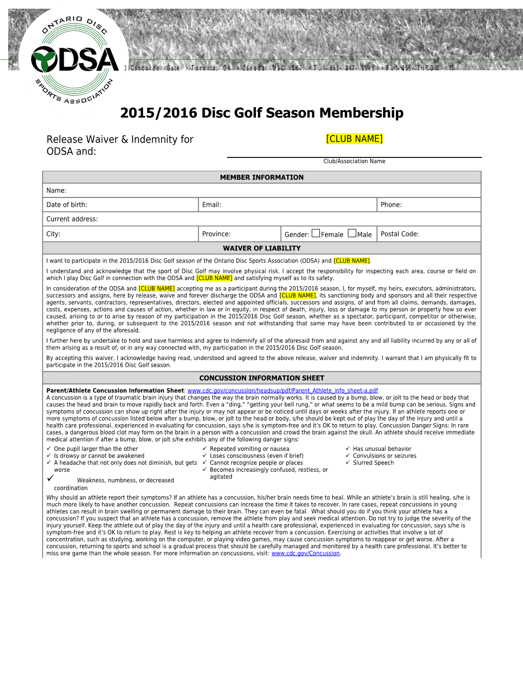 2015/2016Disc Golfseason Membership