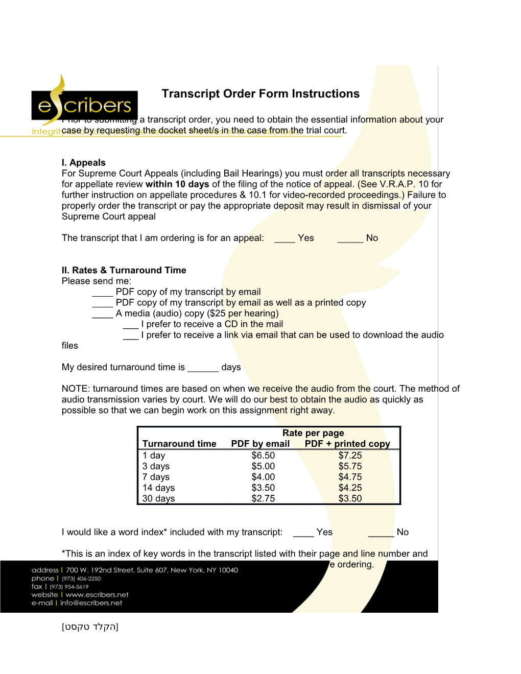 Transcript Order Form Instructions