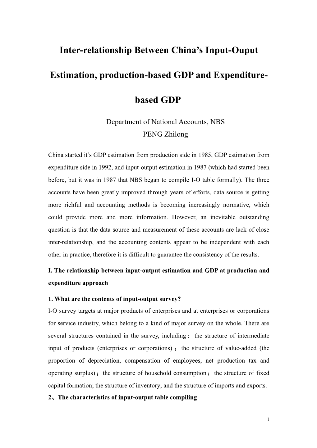 Inter-Relationship Between China S Input-Ouput Estimation, Production-Basedgdp And