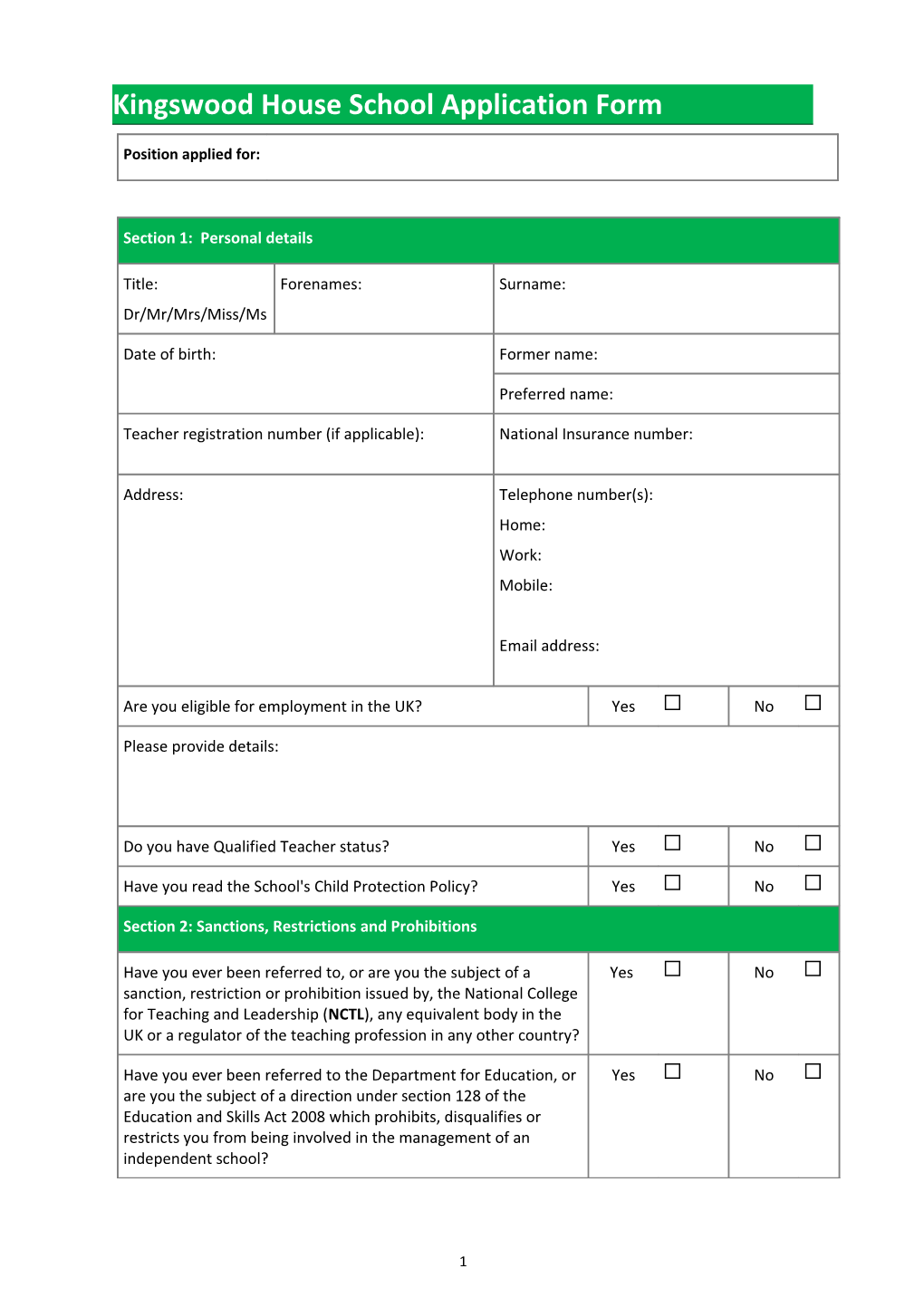 Emp: Safer Recruitment Pack: Application Form V4.0 16 Nov 15