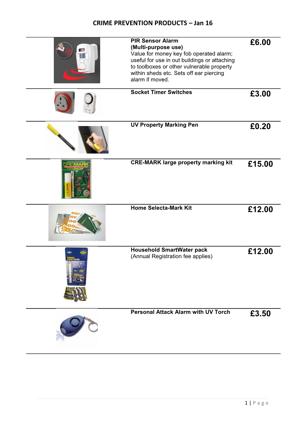 CRIME PREVENTION PRODUCTS Jan 16