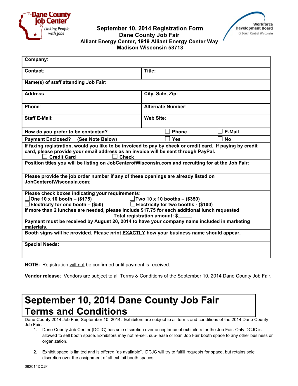 Dane County Job Center Event Registration Form