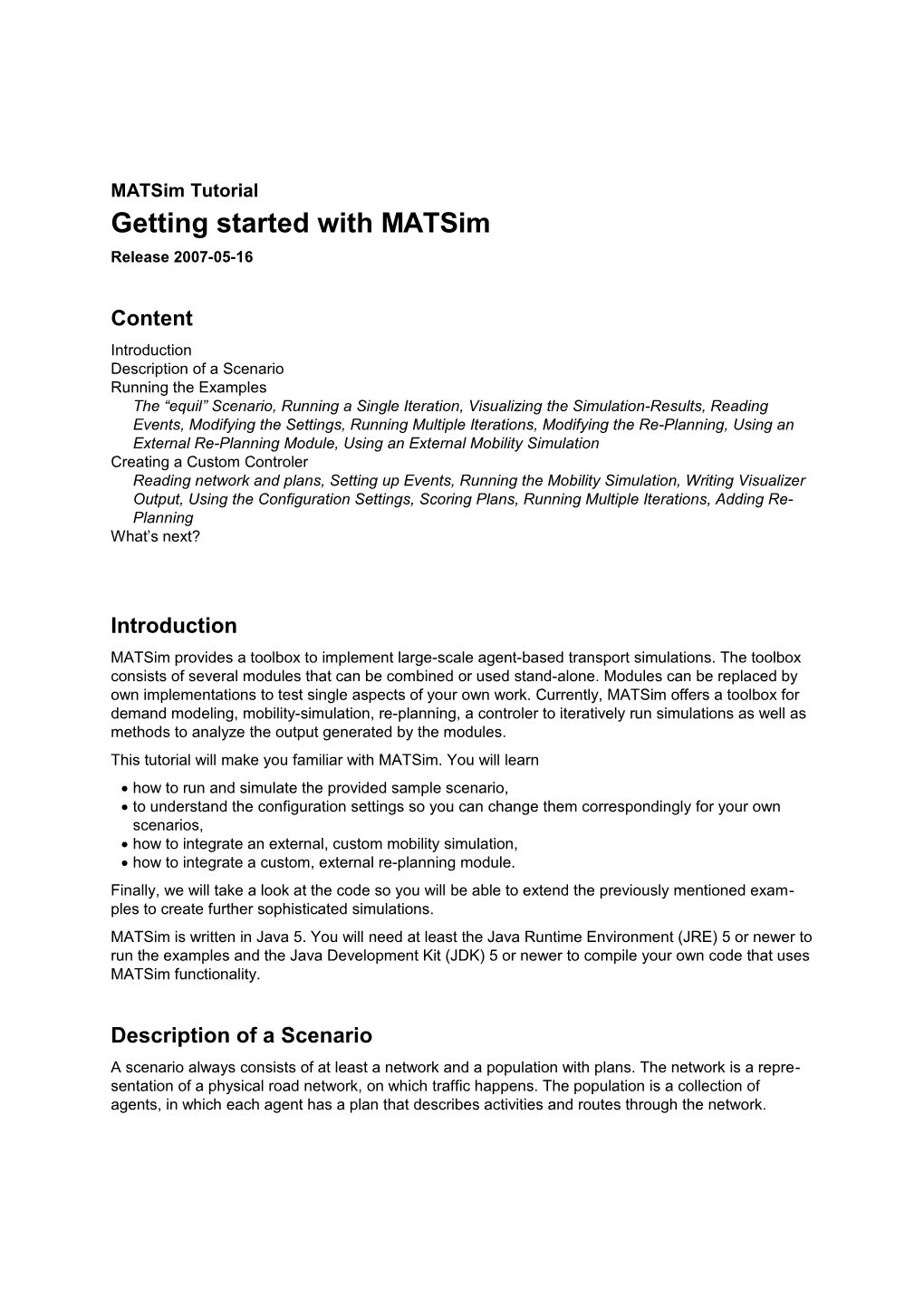 Matsim Tutorial: Getting Started with Matsim1