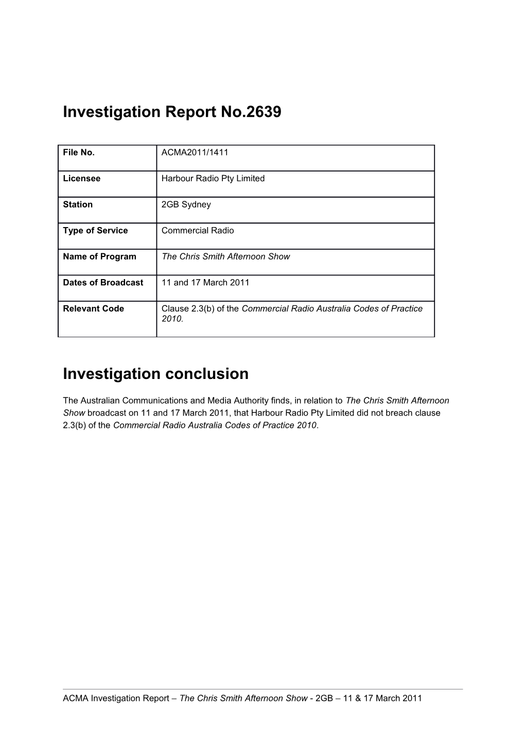 2GB - ACMA Investigation Report 2639