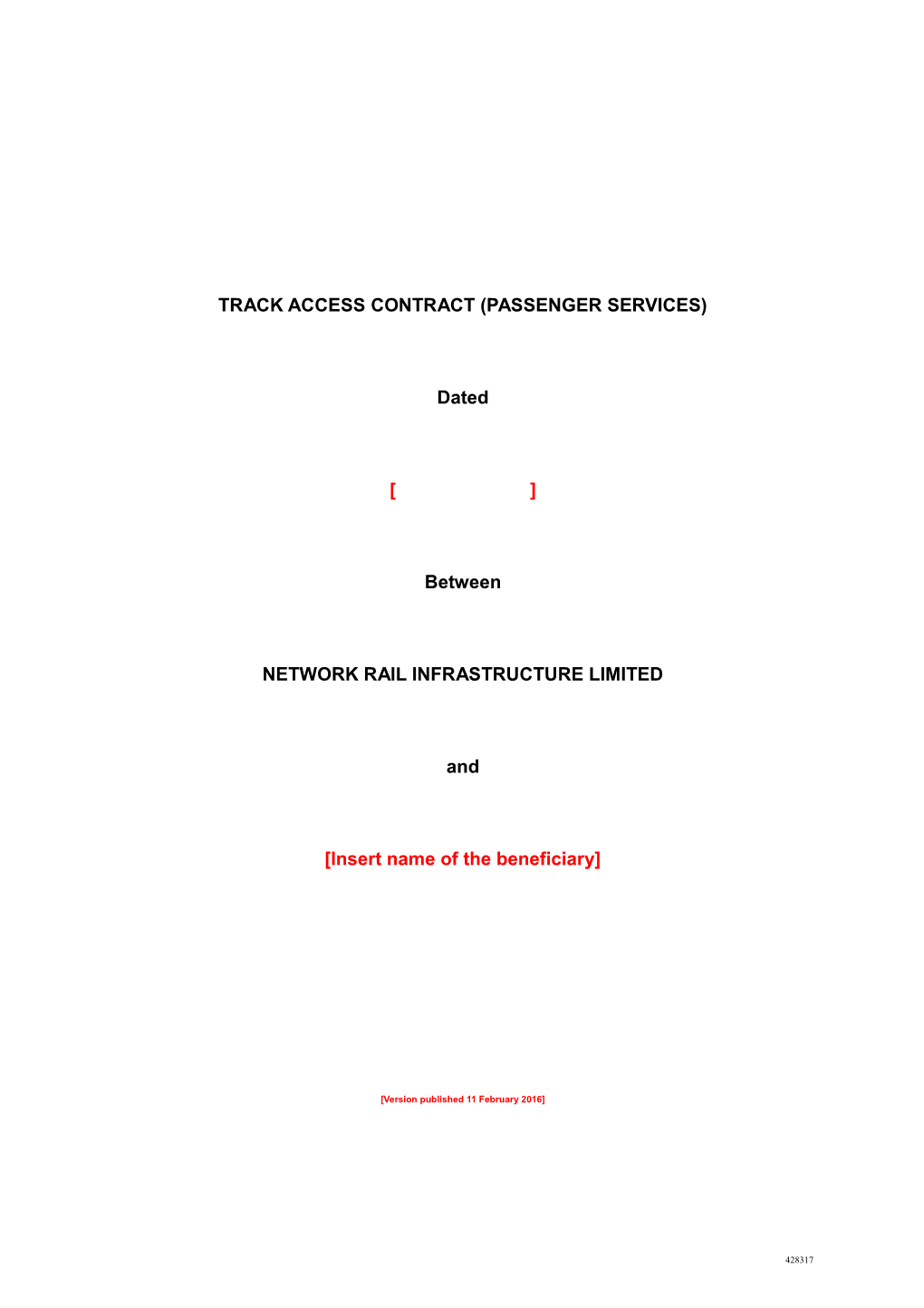 Track Access Passenger Model Contract - 11 February 2016