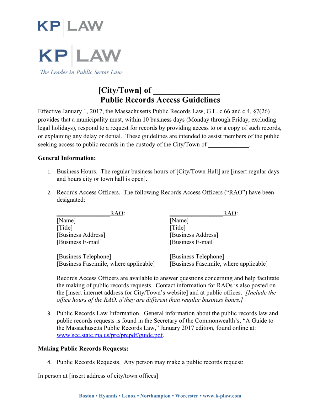 City/Town of ______ Public Records Access Guidelines