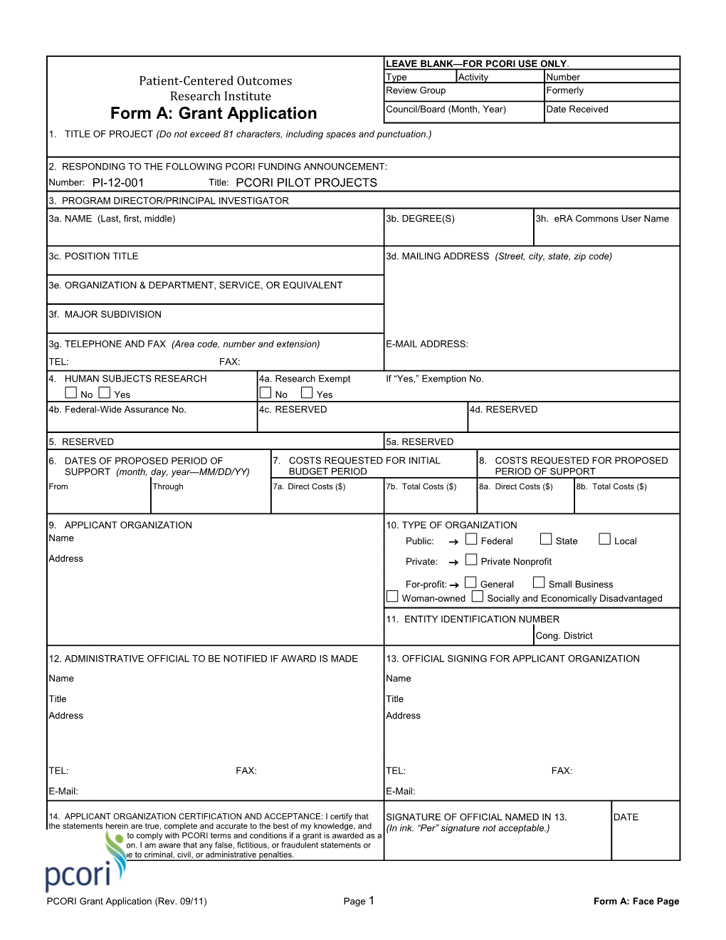 PCORI Grant Application