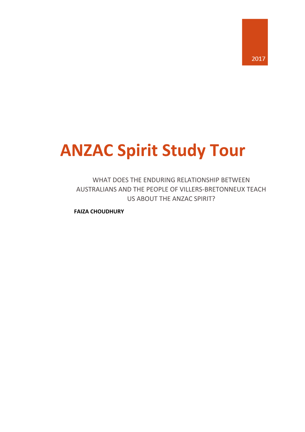 ANZAC Spirit Study Tour L Faiza Choudhury