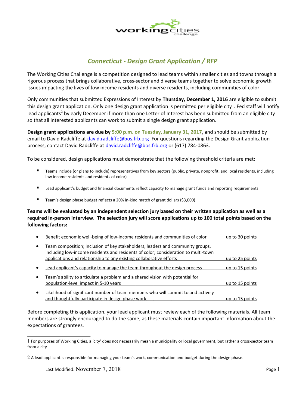 Connecticut- Design Grant Application / RFP