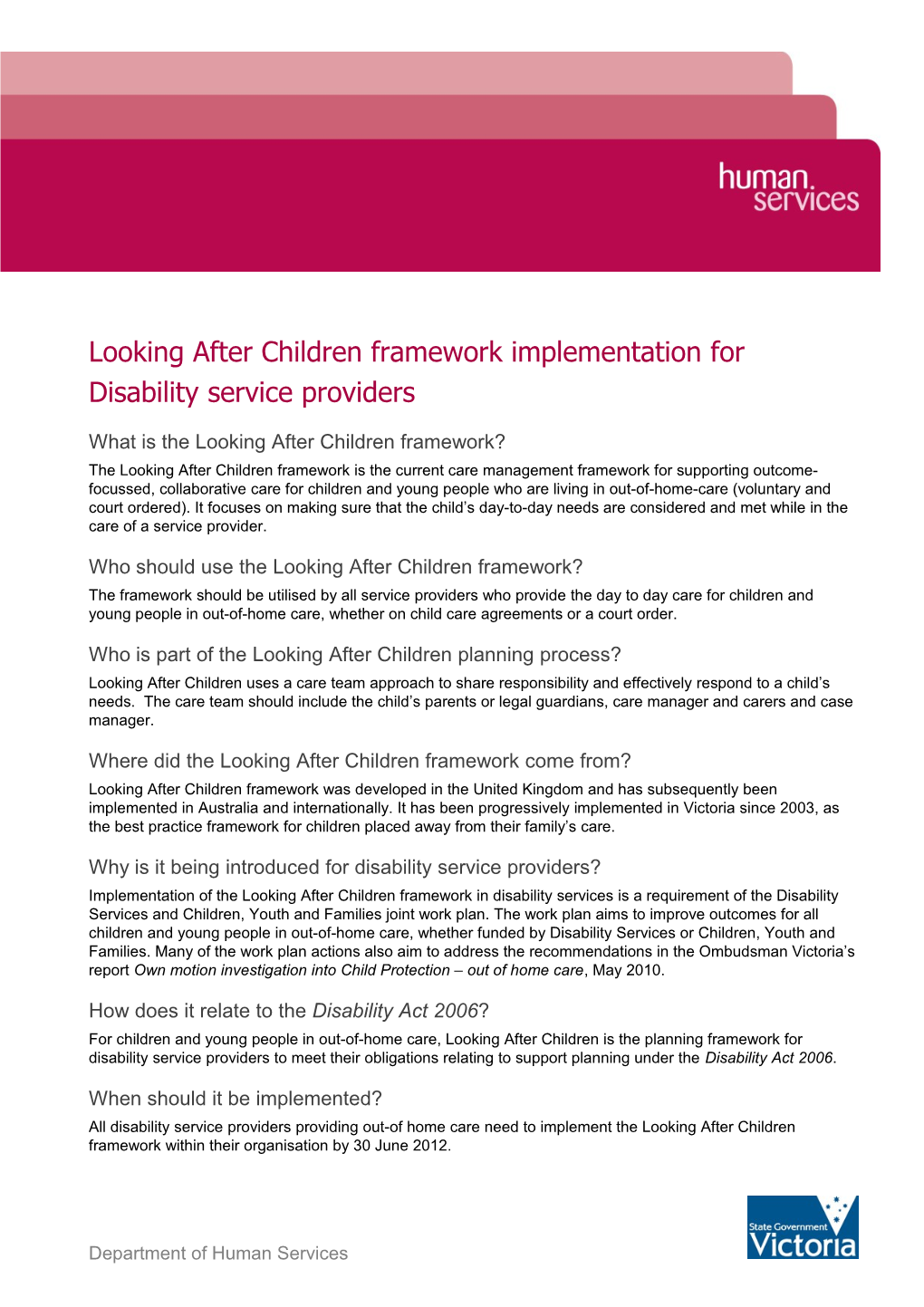 Looking After Children Framework Implementation for Disability Service Providers