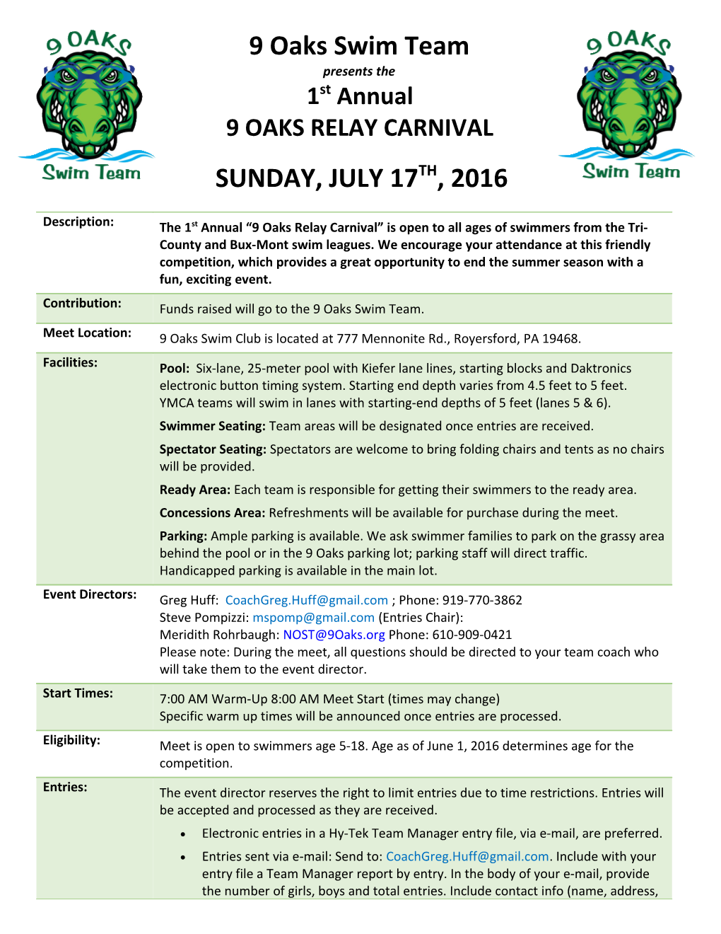 9 Oaks Relay Carnival
