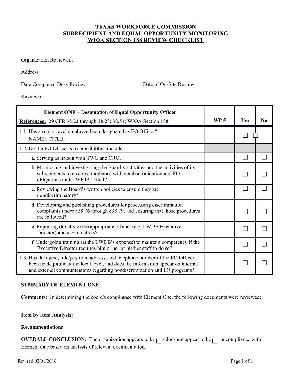 WIOA Section 188 Checklist