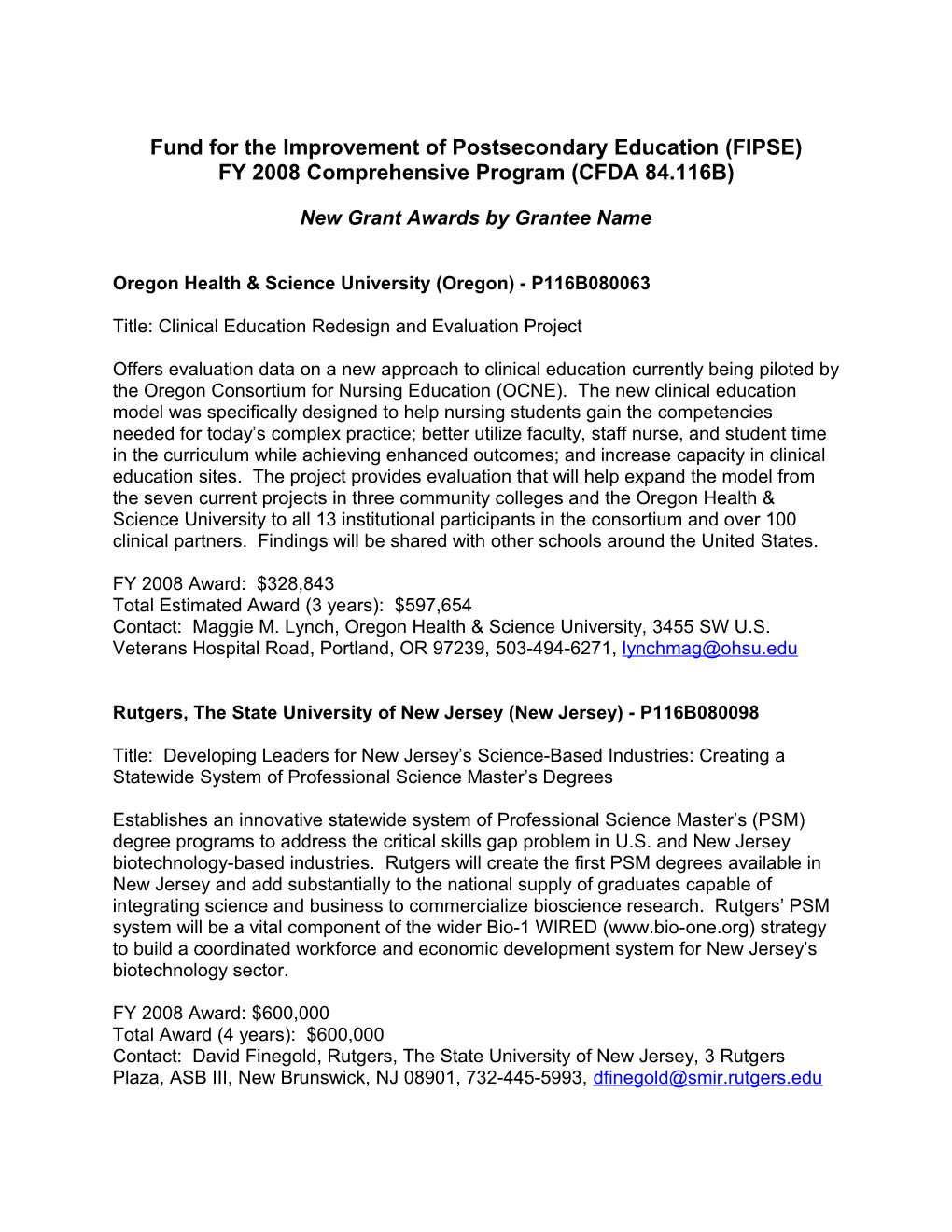 FIPSE Comprehensive Program 2008 Project Abstracts (MS Word)